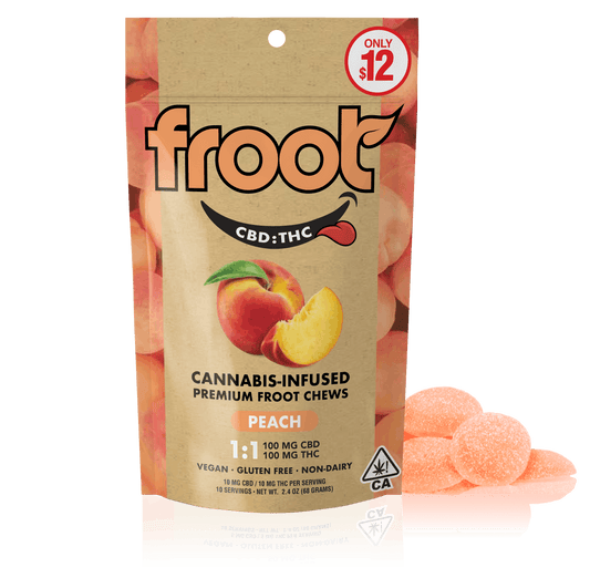 Froot Peach 1:1 CBD:THC Gummies - 100mg CBD: 100mg THC